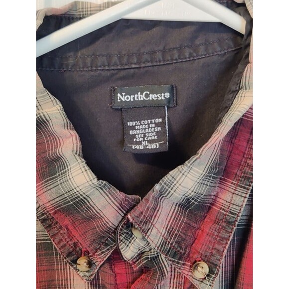 Men's NorthCrest Plaid Red/Brown Button Down Size XL-Nice - Picture 5 of 9